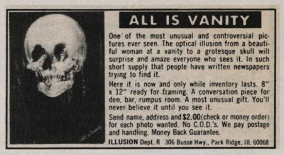 Vintage newspaper ad for optical illusion art