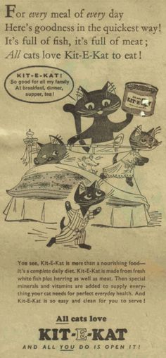 Vintage newspaper ad for Kit-E-Kat cat food