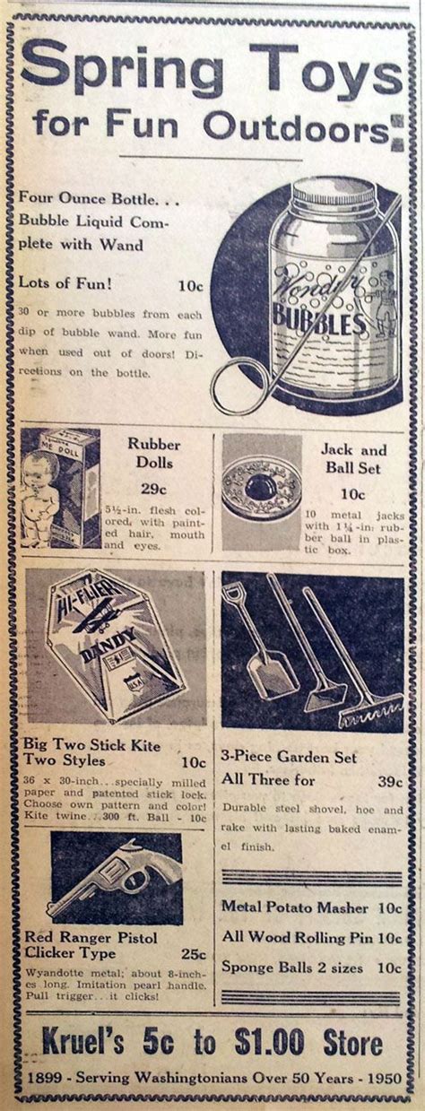 Vintage newspaper ad for Spring toys fun outdoors