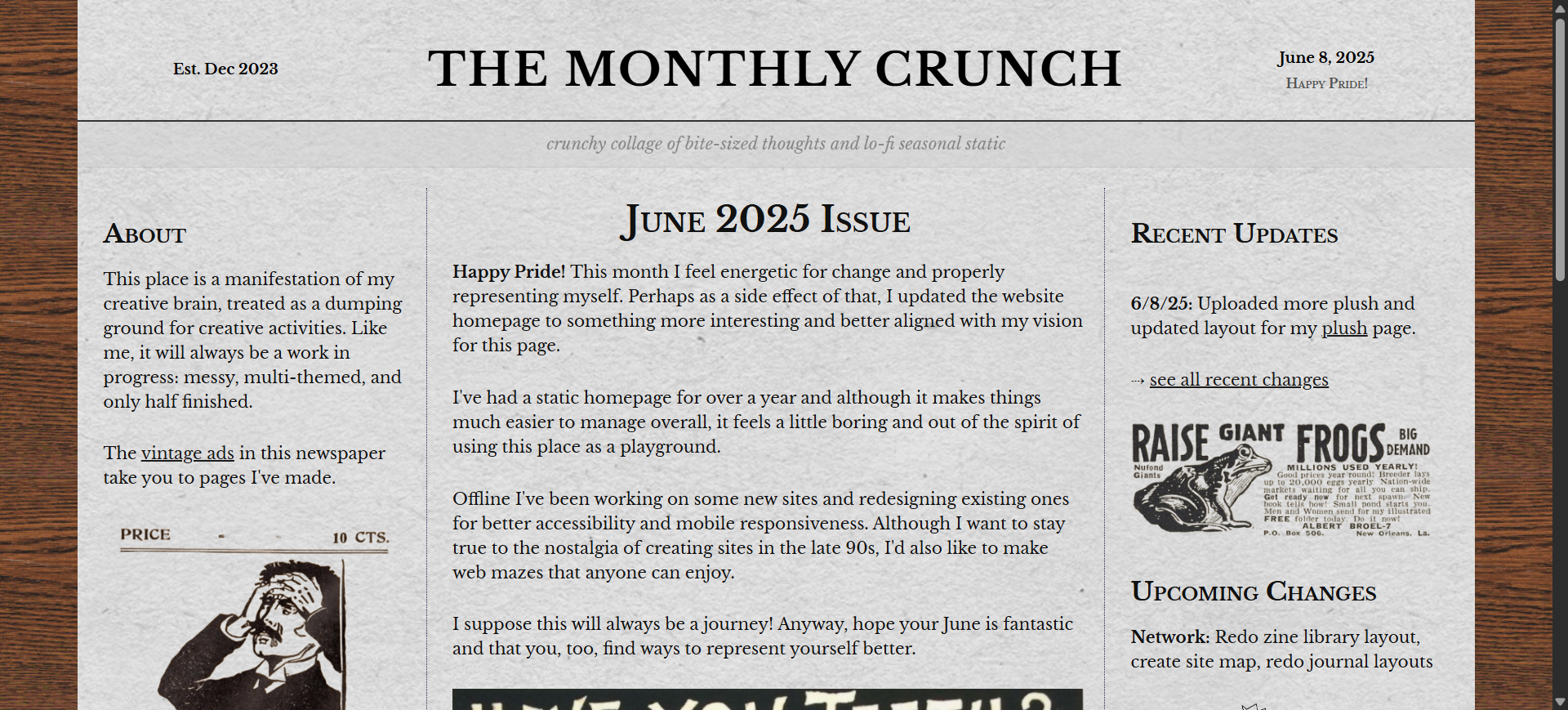 Maximum Crunch newspaper style website layout
