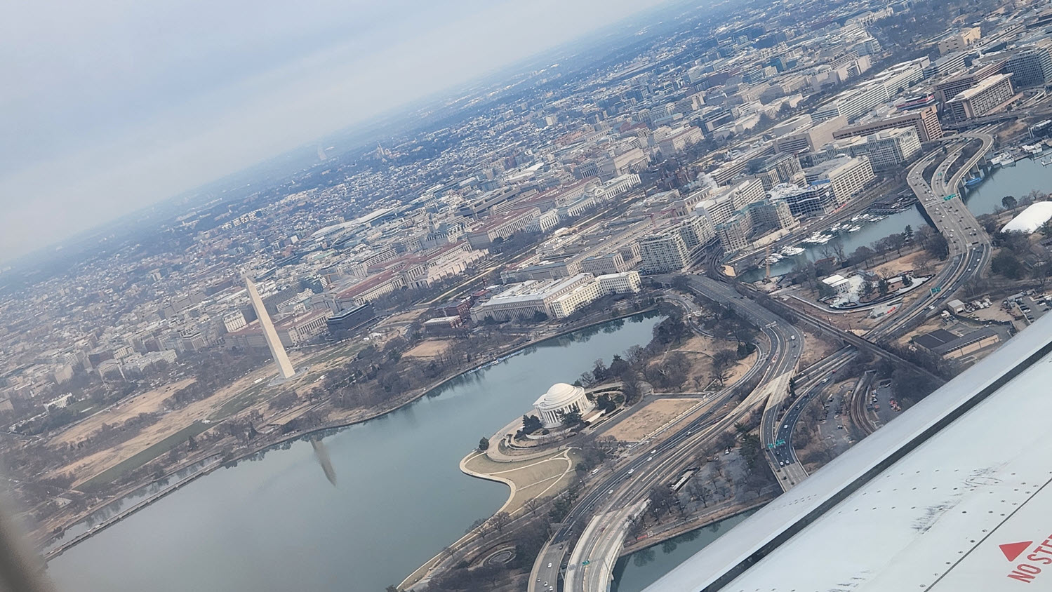 View of Washington, DC, from an airplane showing the Washington Monument