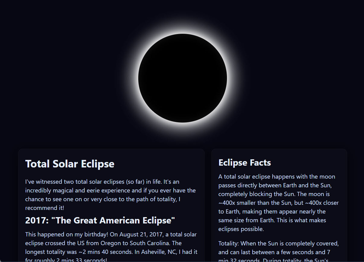 Screenshot of Total Solar Eclipse site