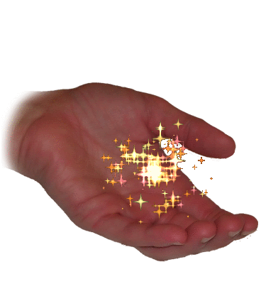 hand holding an animated sparkle