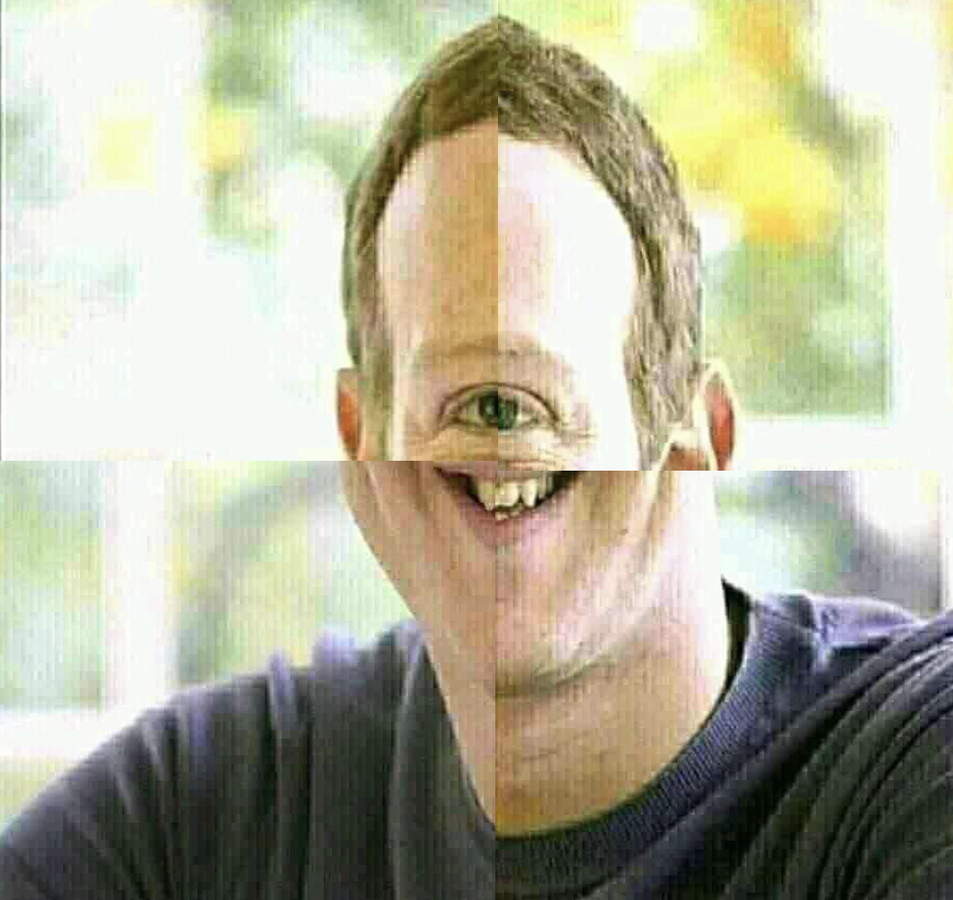 zuckerburg images combined to make it look like he only has one eye