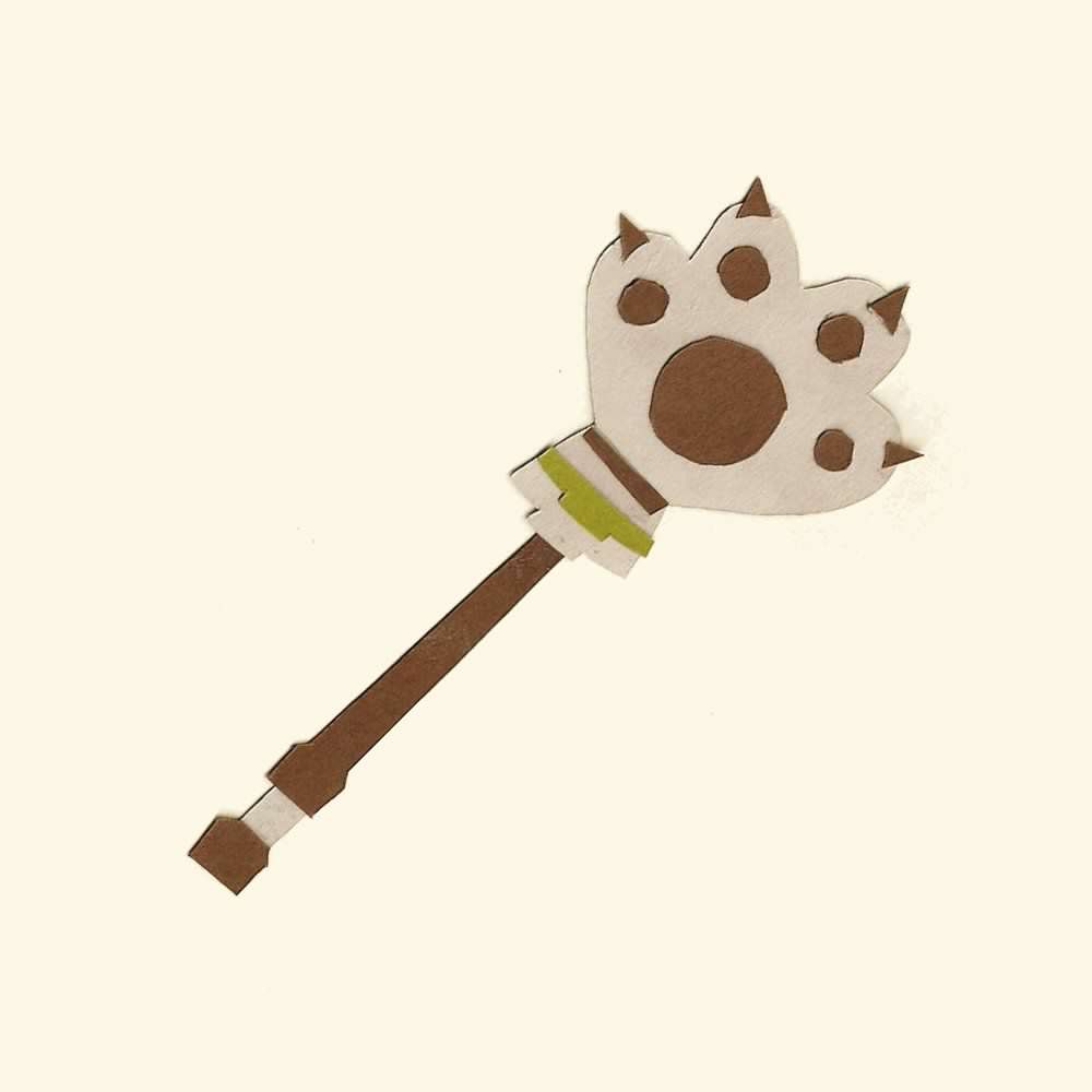 scan of a papercut simplified drawing of the cat paw hammer from Monster Hunter